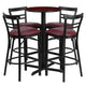 Mahogany Top/Burgundy Vinyl Seat |#| 24inch Round Mahogany Laminate Table with X-Base & 4 Metal Vinyl Seat Barstools