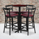 Mahogany Top/Burgundy Vinyl Seat |#| 24inch Round Mahogany Laminate Table with X-Base & 4 Metal Vinyl Seat Barstools