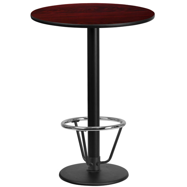 Mahogany |#| 24inch Round Mahogany Laminate Table Top & 18inch Round Bar Height Base with Foot Ring