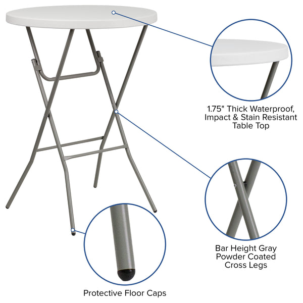 2.63-Foot Round Granite White Plastic Bar Height Folding Event Table