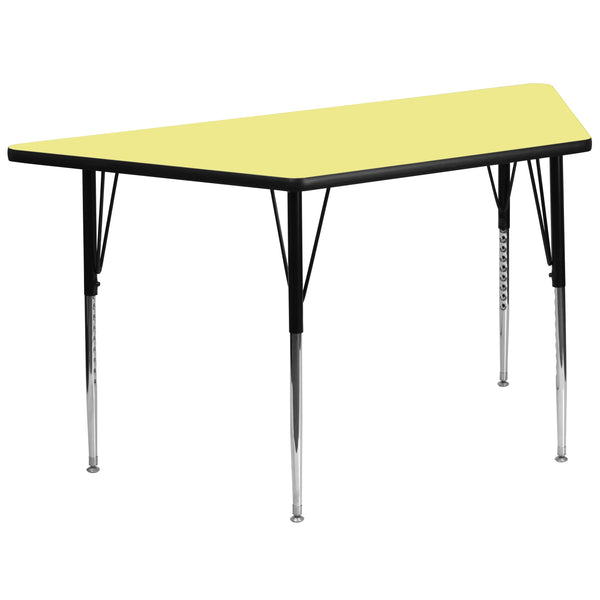 Yellow |#| 29inchW x 57inchL Trapezoid Yellow Thermal Laminate Adjustable Activity Table