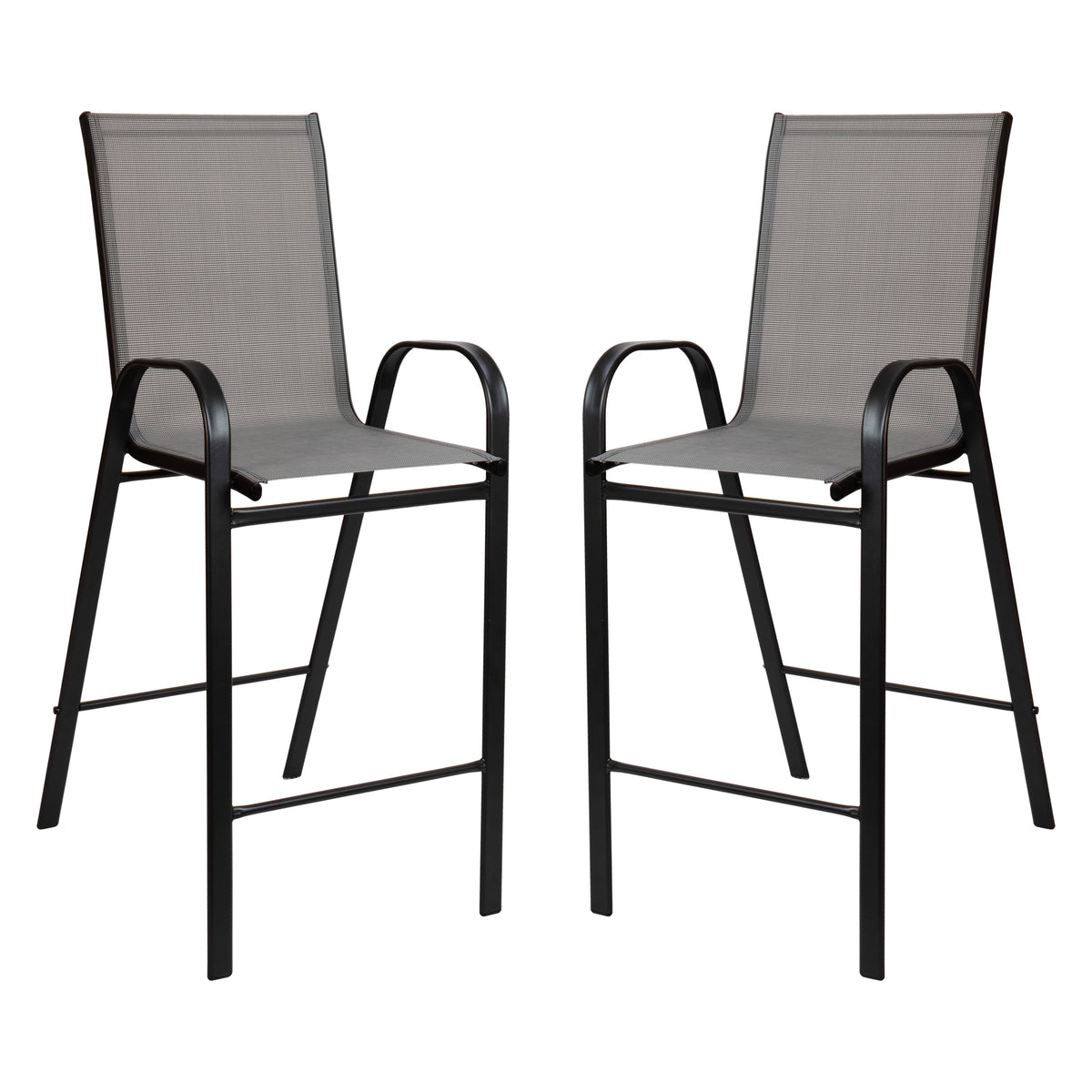 Gray |#| 2 Pack Gray Outdoor Barstools with Flex Comfort Material-Patio Stool