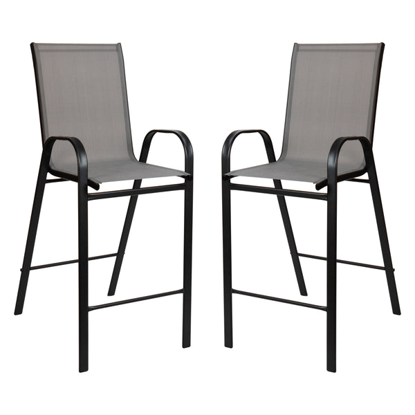 Gray |#| 2 Pack Gray Outdoor Barstools with Flex Comfort Material-Patio Stool