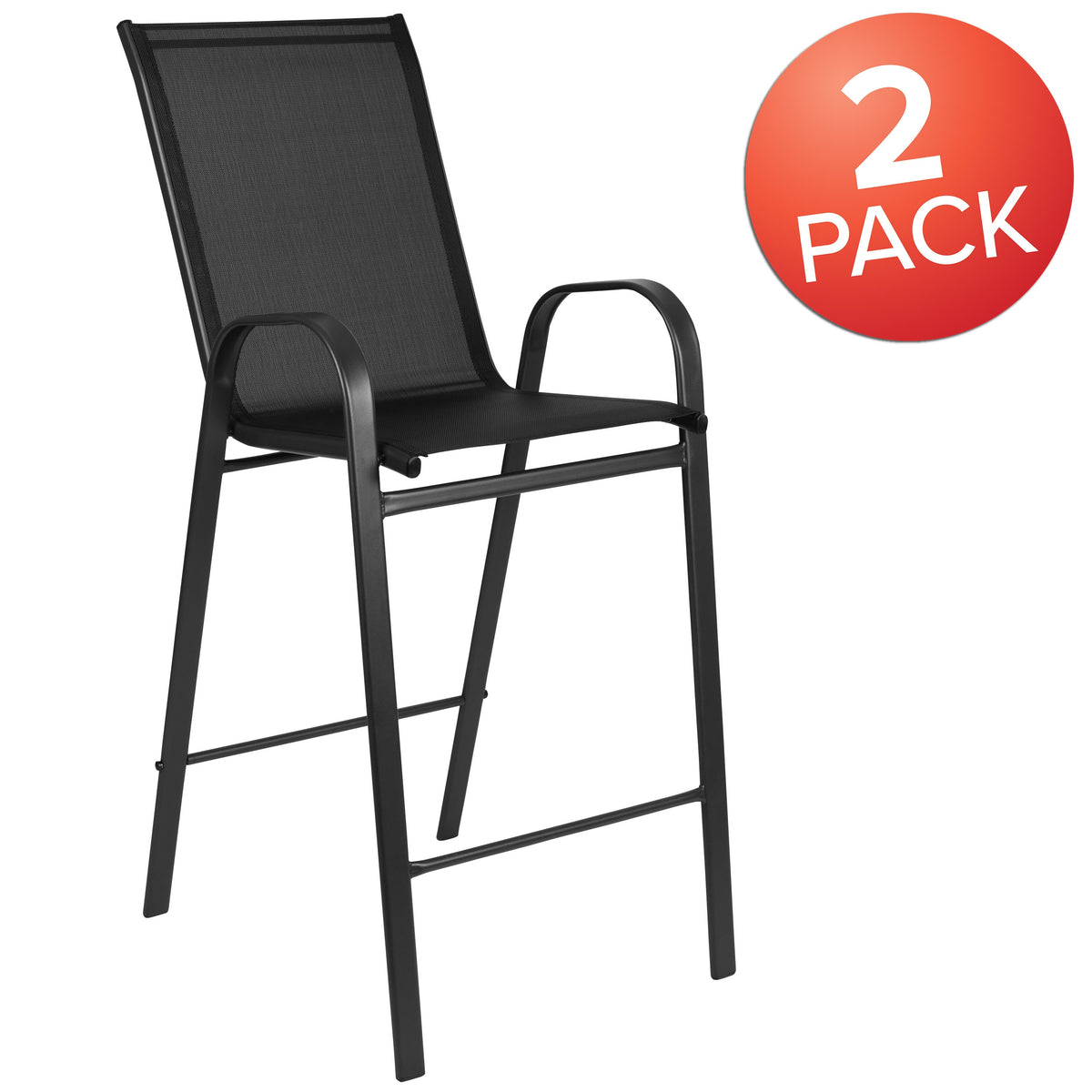 Black |#| 2 Pack Black Outdoor Barstools with Flex Comfort Material-Patio Stool