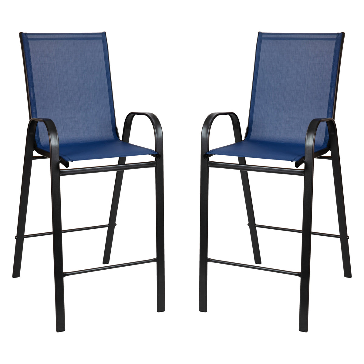 Navy |#| 2 Pack Navy Outdoor Barstools with Flex Comfort Material-Patio Stool