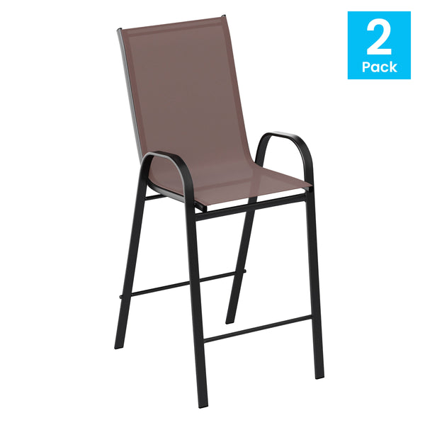 Brown |#| 2 Pack Brown Stackable Outdoor Barstools with Flex Comfort Material-Patio Stools