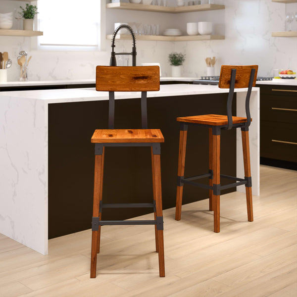 Walnut |#| 2 Pack Commercial Grade Rustic Walnut Industrial Style Wood Dining Barstool