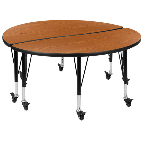 Oak |#| 2 Piece Mobile 47.5inch Circle Flexible Oak Kids Activity Table Set
