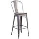 30inch High Clear Coated Barstool with Back and Wood Seat