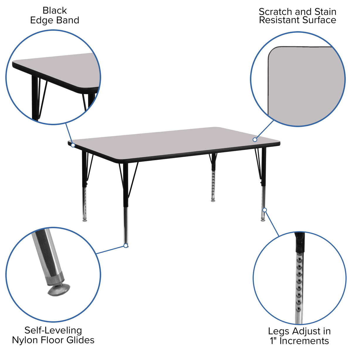 Gray |#| 30inchW x 72inchL Rectangular Grey Thermal Laminate Adjustable Activity Table