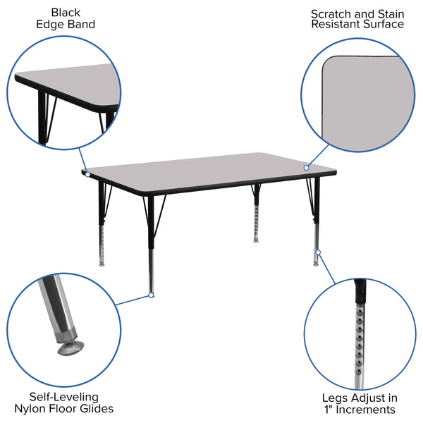 Gray |#| 30inchW x 72inchL Rectangular Grey Thermal Laminate Adjustable Activity Table