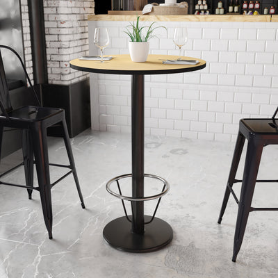 30'' Round Laminate Table Top with 18'' Round Bar Height Table Base and Foot Ring