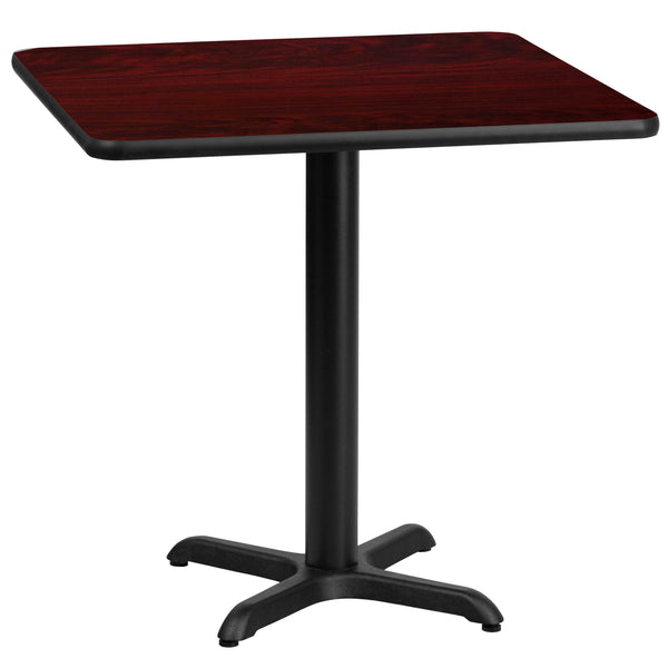 Mahogany |#| 30inch Square Mahogany Laminate Table Top with 22inch x 22inch Table Height Base