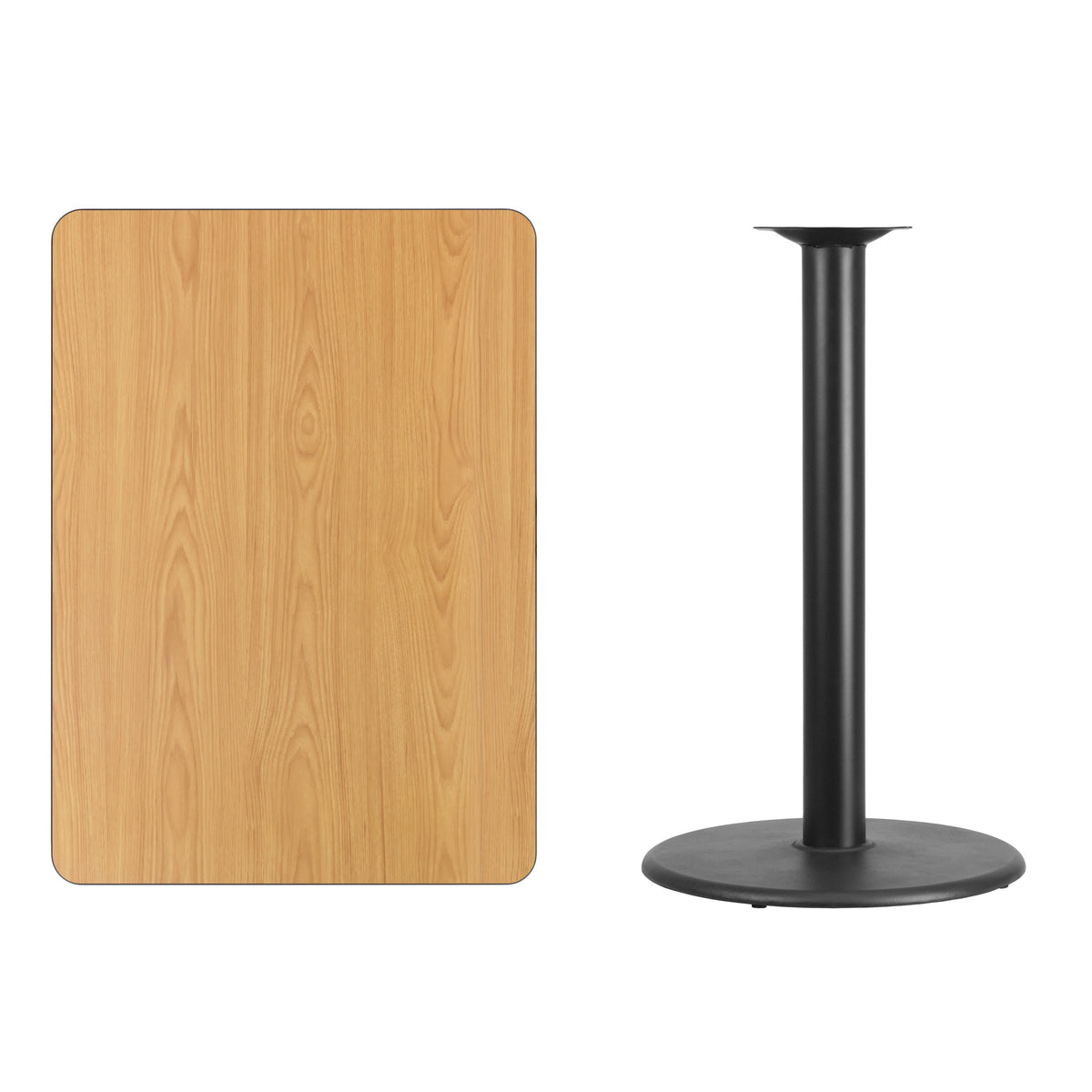 Natural |#| 30inch x 42inch Natural Laminate Table Top with 24inch Round Bar Height Table Base