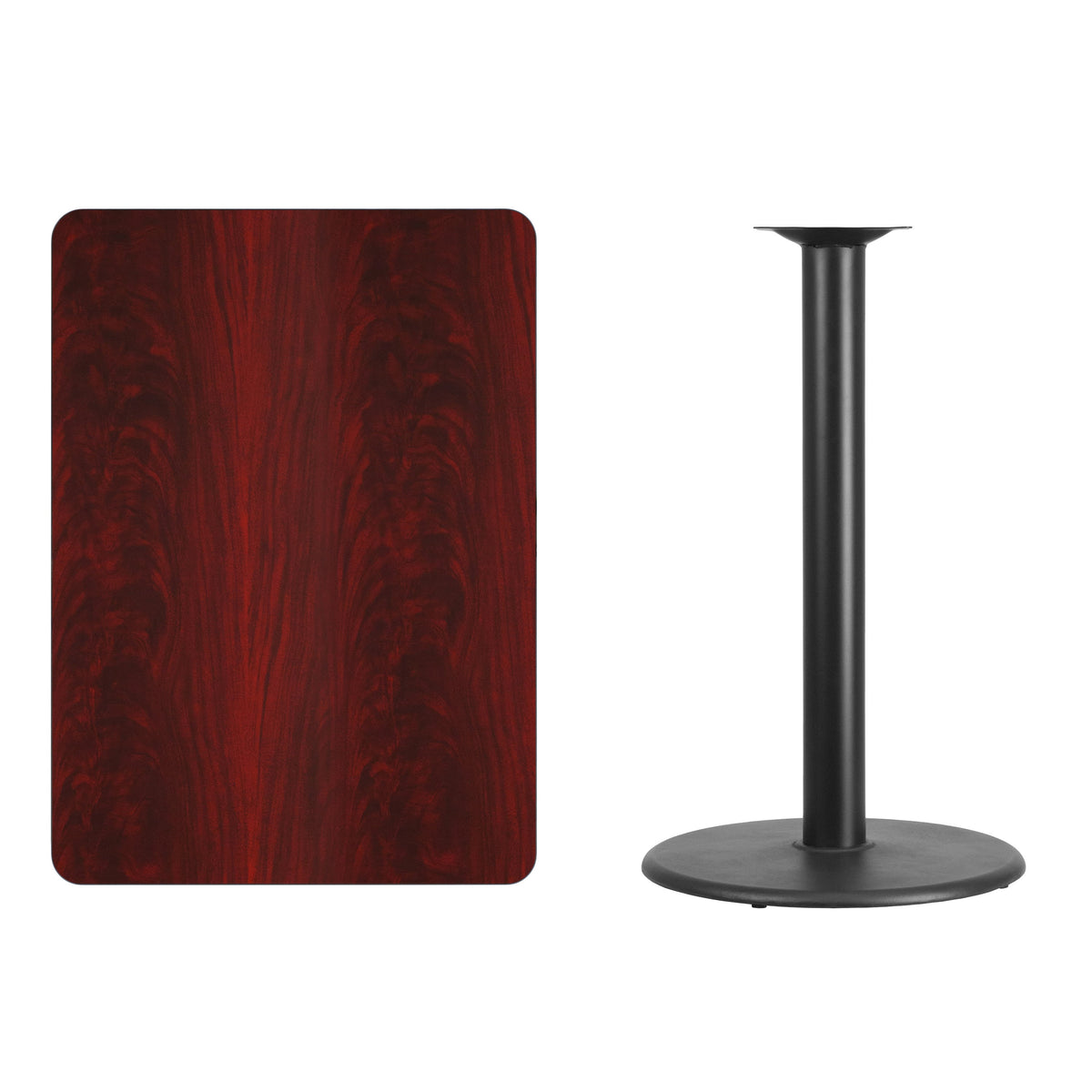 Mahogany |#| 30inch x 42inch Mahogany Laminate Table Top with 24inch Round Bar Height Table Base