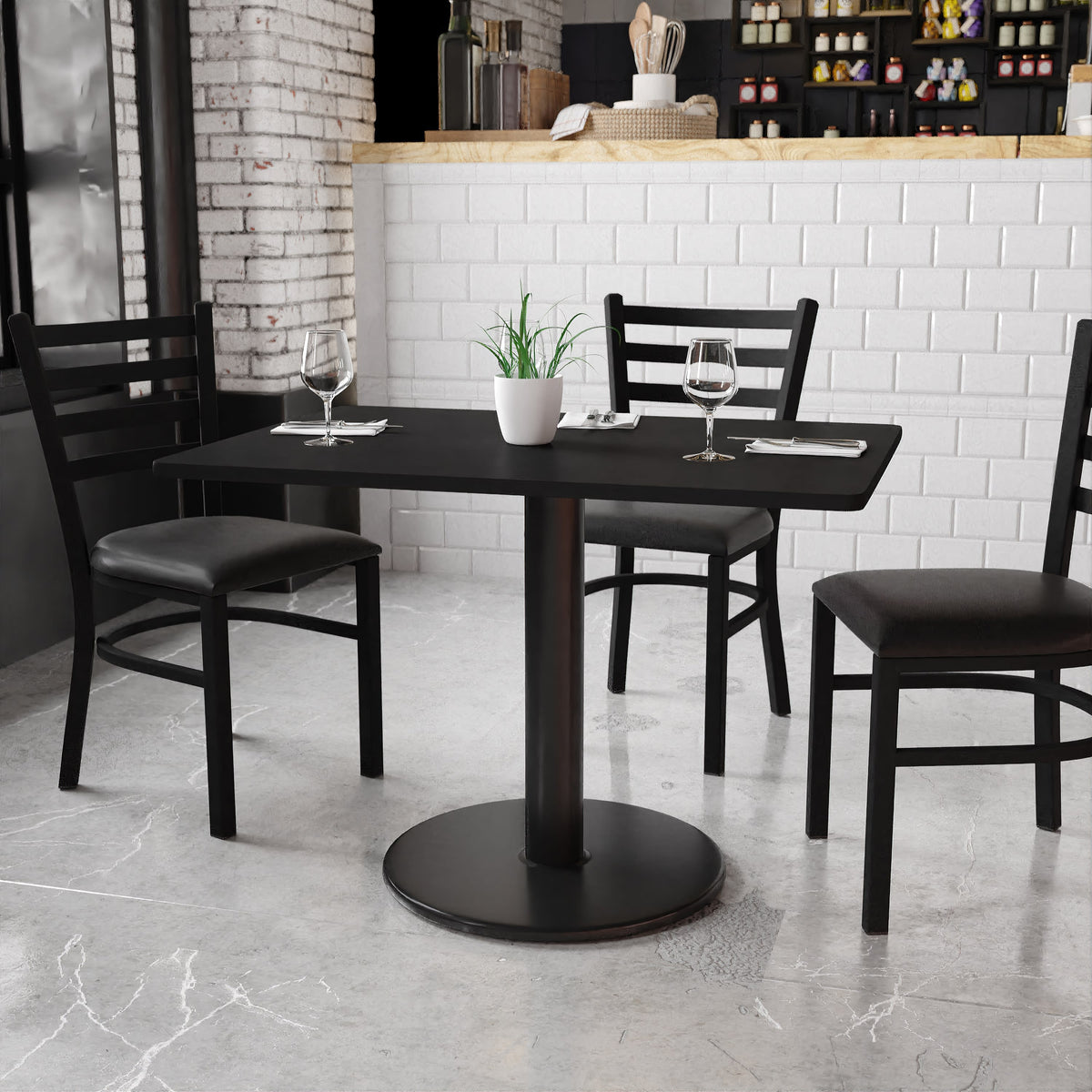 Black |#| 30inch x 42inch Rectangular Black Laminate Table Top with 24inch Round Table Height Base