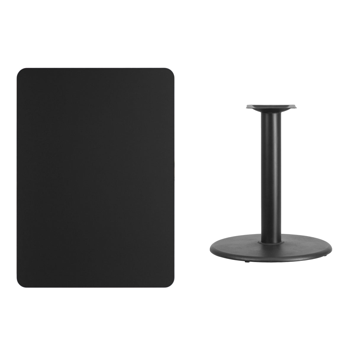 Black |#| 30inch x 42inch Rectangular Black Laminate Table Top with 24inch Round Table Height Base