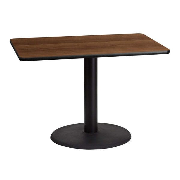 Walnut |#| 30inch x 42inch Rectangular Walnut Laminate Table Top & 24inch Round Table Height Base