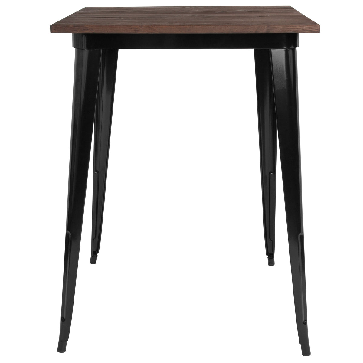 Black |#| 31.5inch Square Black Metal Indoor Bar Height Table with Walnut Rustic Wood Top