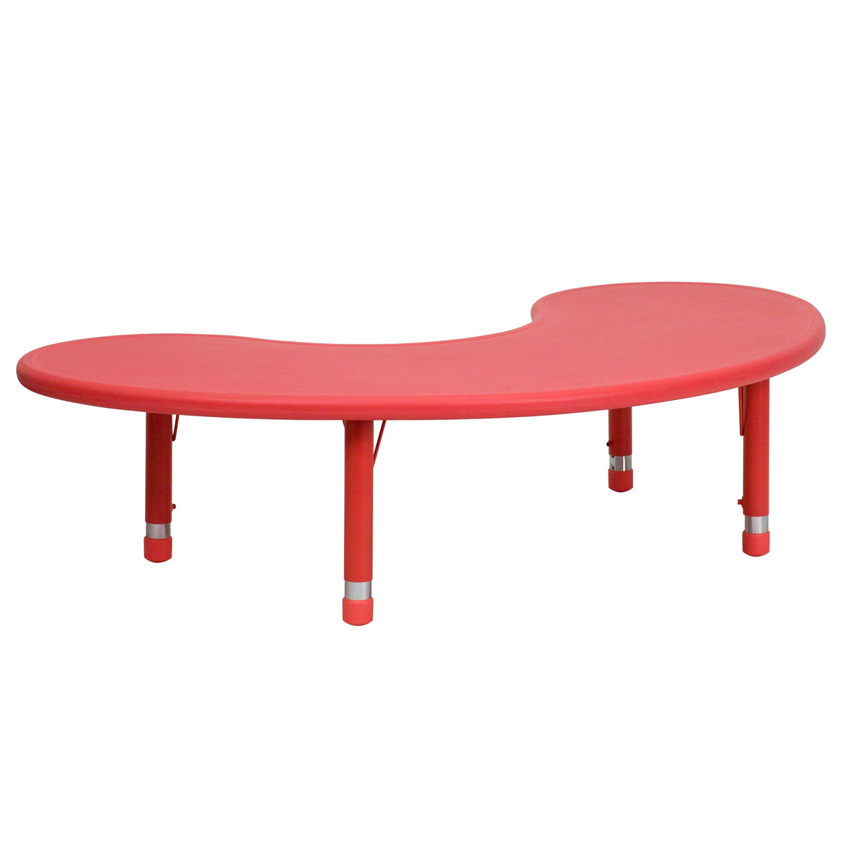 Red |#| 35inchW x 65inchL Half-Moon Red Plastic Height Adjustable Activity Table