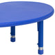 Blue |#| 35inchW x 65inchL Half-Moon Blue Plastic Height Adjustable Activity Table