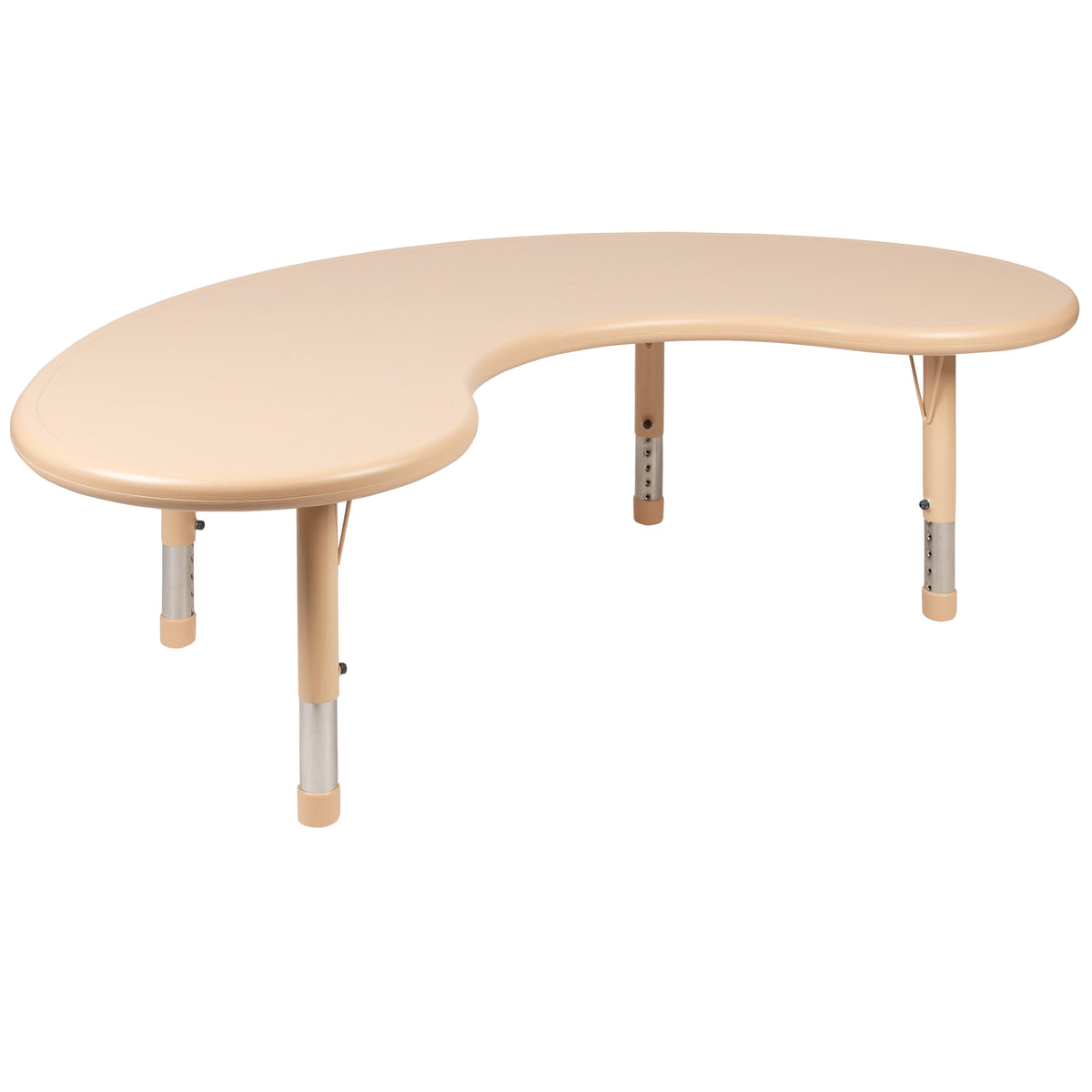 Natural |#| 35inchWx65inchL Half-Moon Natural Plastic Adjustable Activity Table-School Table for 8