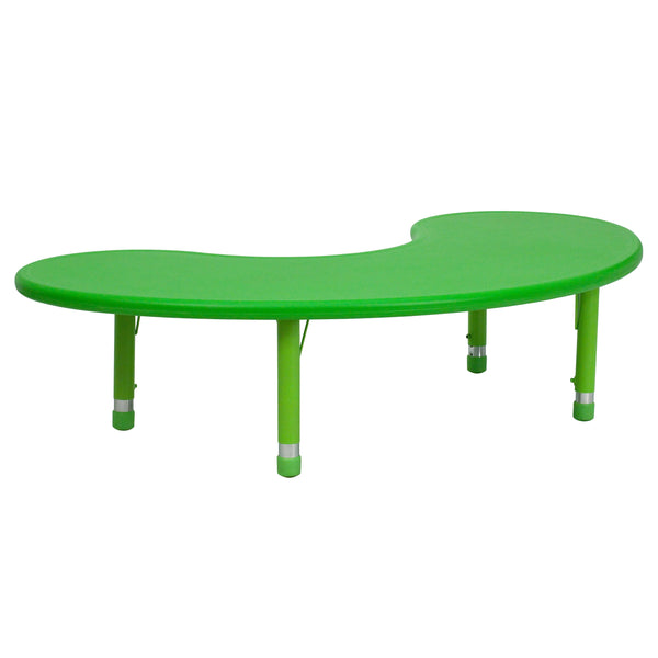 Green |#| 35inchW x 65inchL Half-Moon Green Plastic Height Adjustable Activity Table