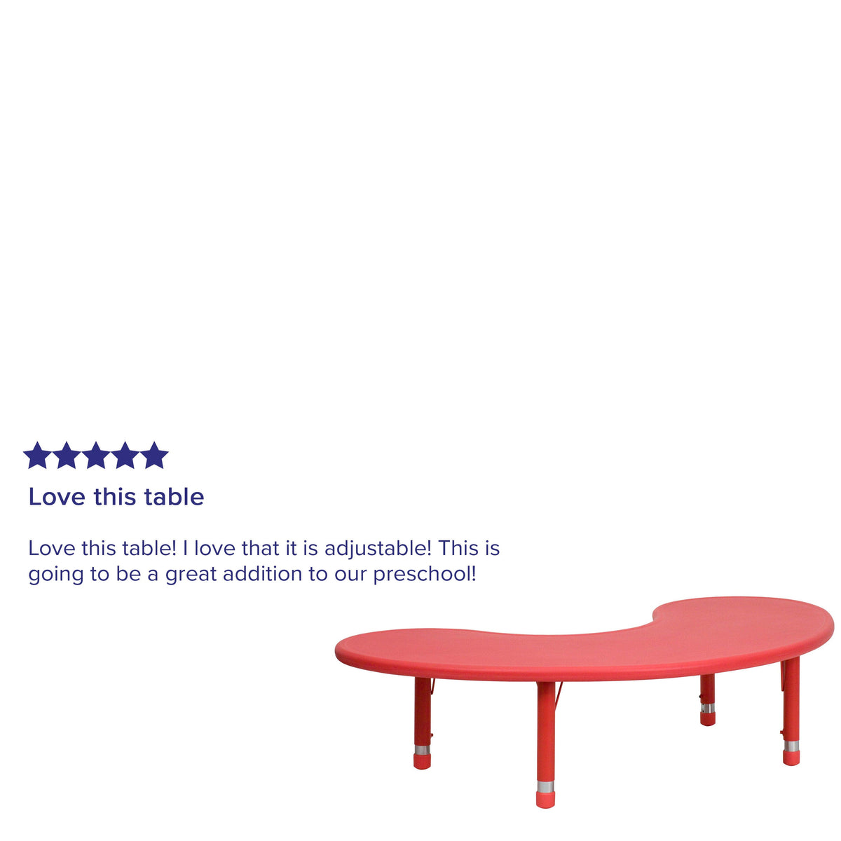 Red |#| 35inchW x 65inchL Half-Moon Red Plastic Height Adjustable Activity Table