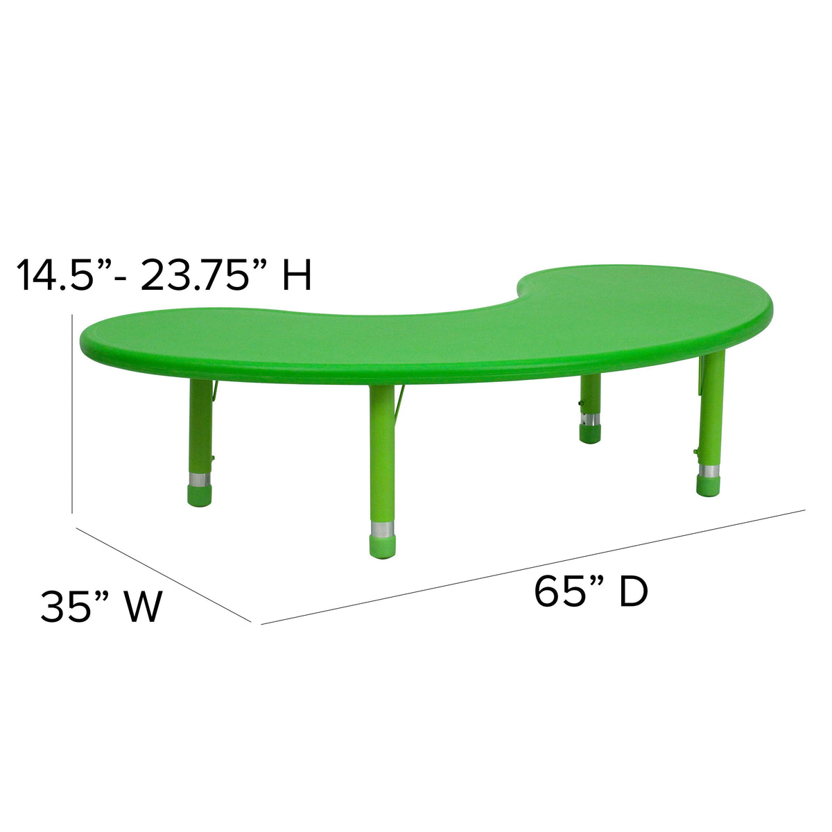 Green |#| 35inchW x 65inchL Half-Moon Green Plastic Height Adjustable Activity Table