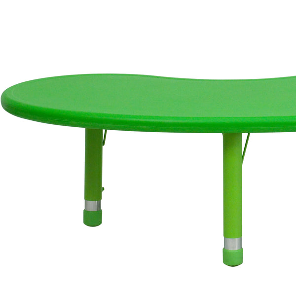 Green |#| 35inchW x 65inchL Half-Moon Green Plastic Height Adjustable Activity Table