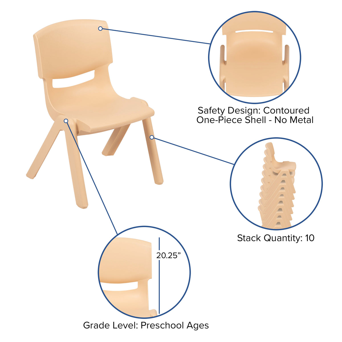 Natural |#| 35inchW x 65inchL Half-Moon Natural Plastic Adjustable Activity Table Set - 4 Chairs