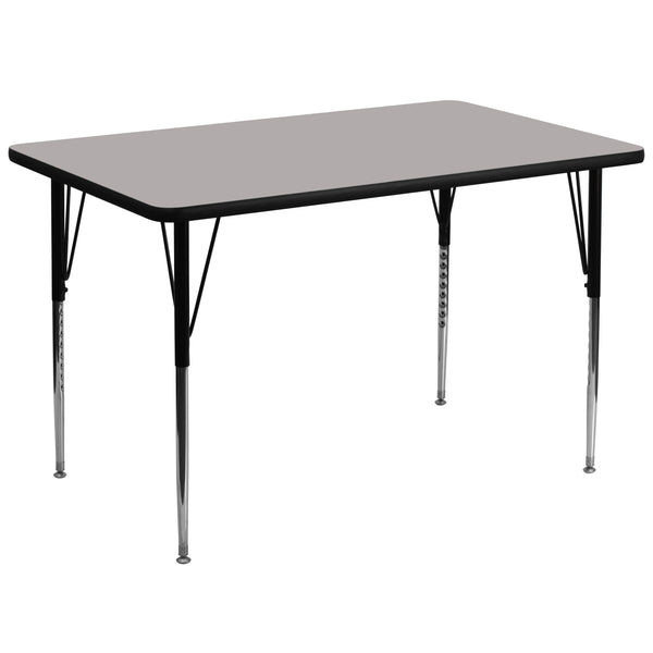 Gray |#| 36inchW x 72inchL Rectangular Grey HP Laminate Activity Table - Height Adjustable Legs