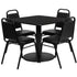 36'' Square Laminate Table Set with Round Base and 4 Trapezoidal Back Banquet Chairs