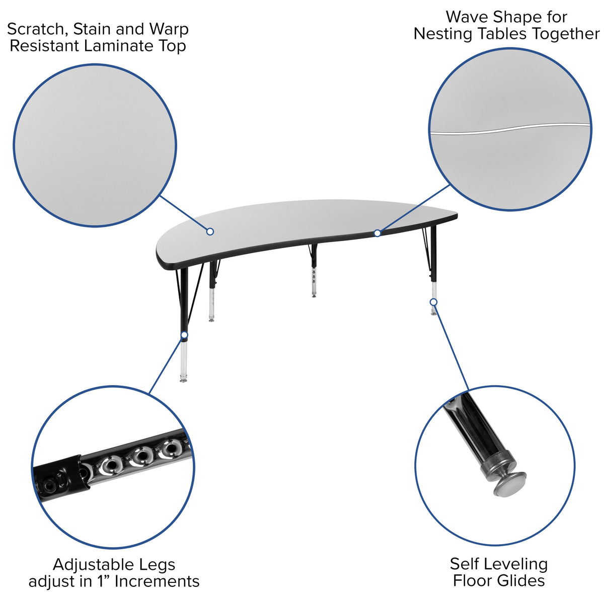 Grey |#| 3 Piece 86inch Oval Wave Flexible Grey Kids Adjustable Activity Table Set