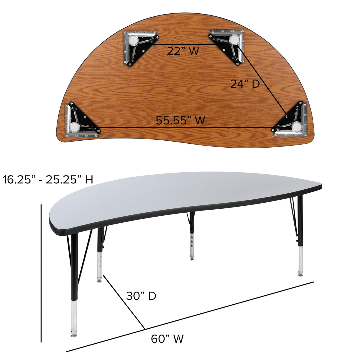 Grey |#| 3 Piece 86inch Oval Wave Flexible Grey Kids Adjustable Activity Table Set