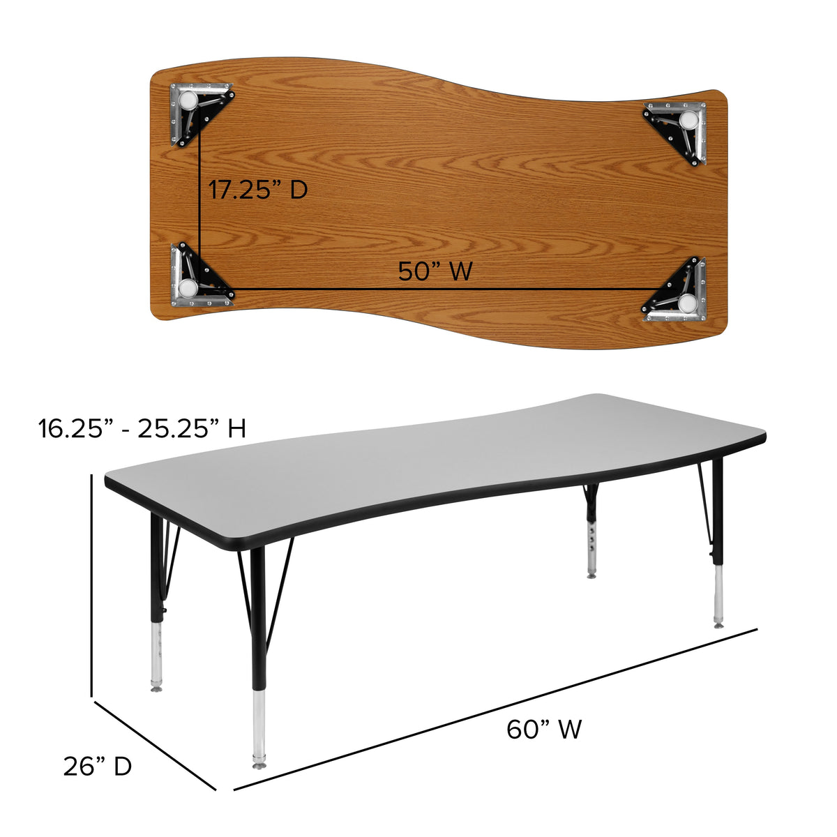 Grey |#| 3 Piece 86inch Oval Wave Flexible Grey Kids Adjustable Activity Table Set