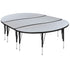 3 Piece 86" Oval Wave Flexible Grey Thermal Laminate Activity Table Set - Height Adjustable Short Legs