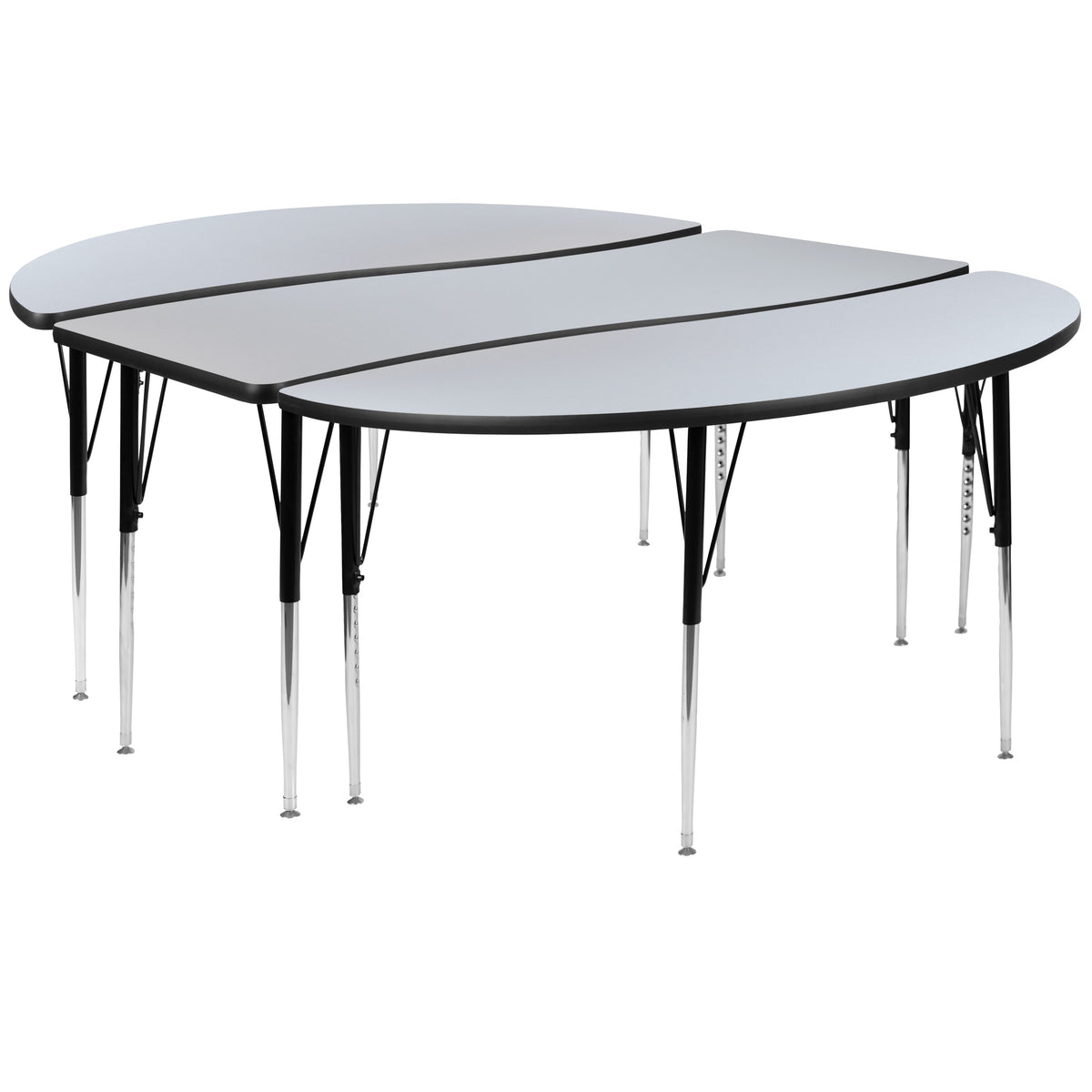 Grey |#| 3 Piece 86inch Oval Wave Flexible Grey Adjustable Activity Table Set