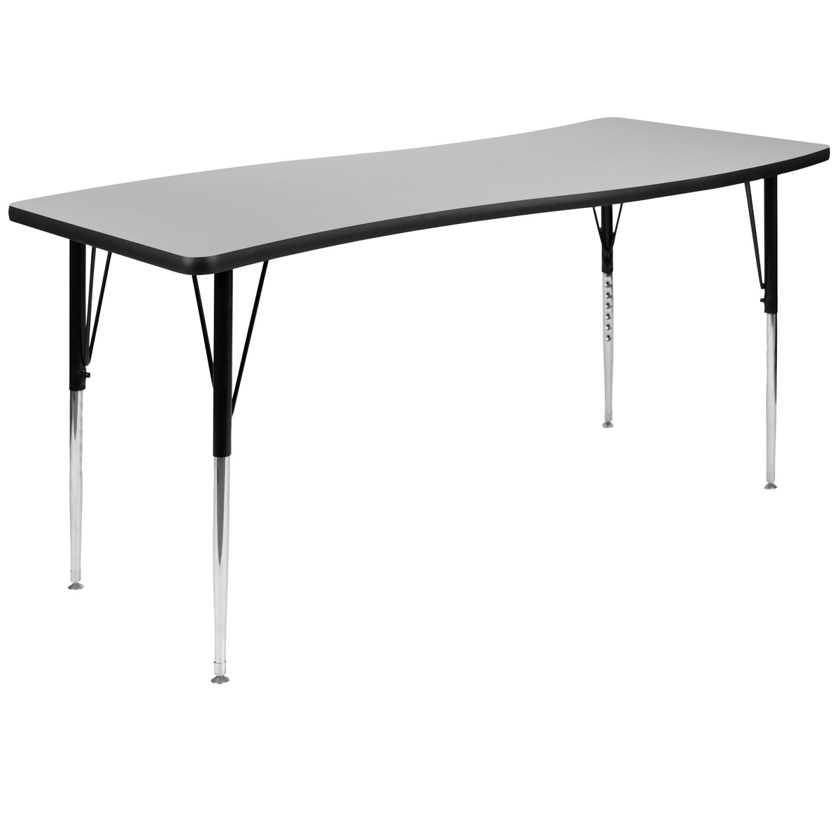Grey |#| 3 Piece 86inch Oval Wave Flexible Grey Adjustable Activity Table Set