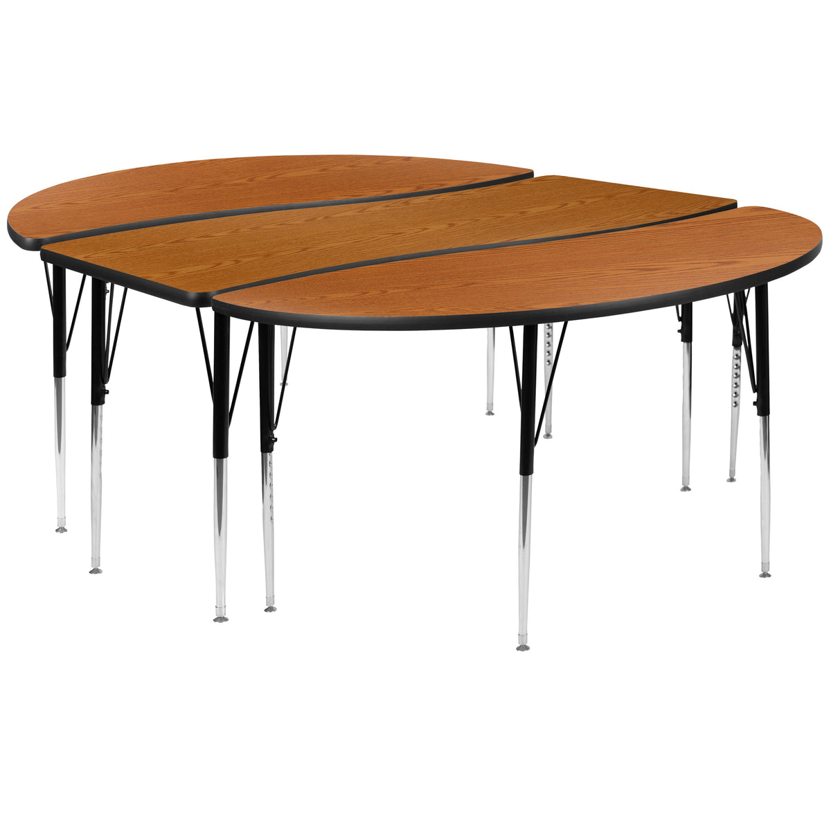 Oak |#| 3 Piece 86inch Oval Wave Flexible Oak Adjustable Activity Table Set