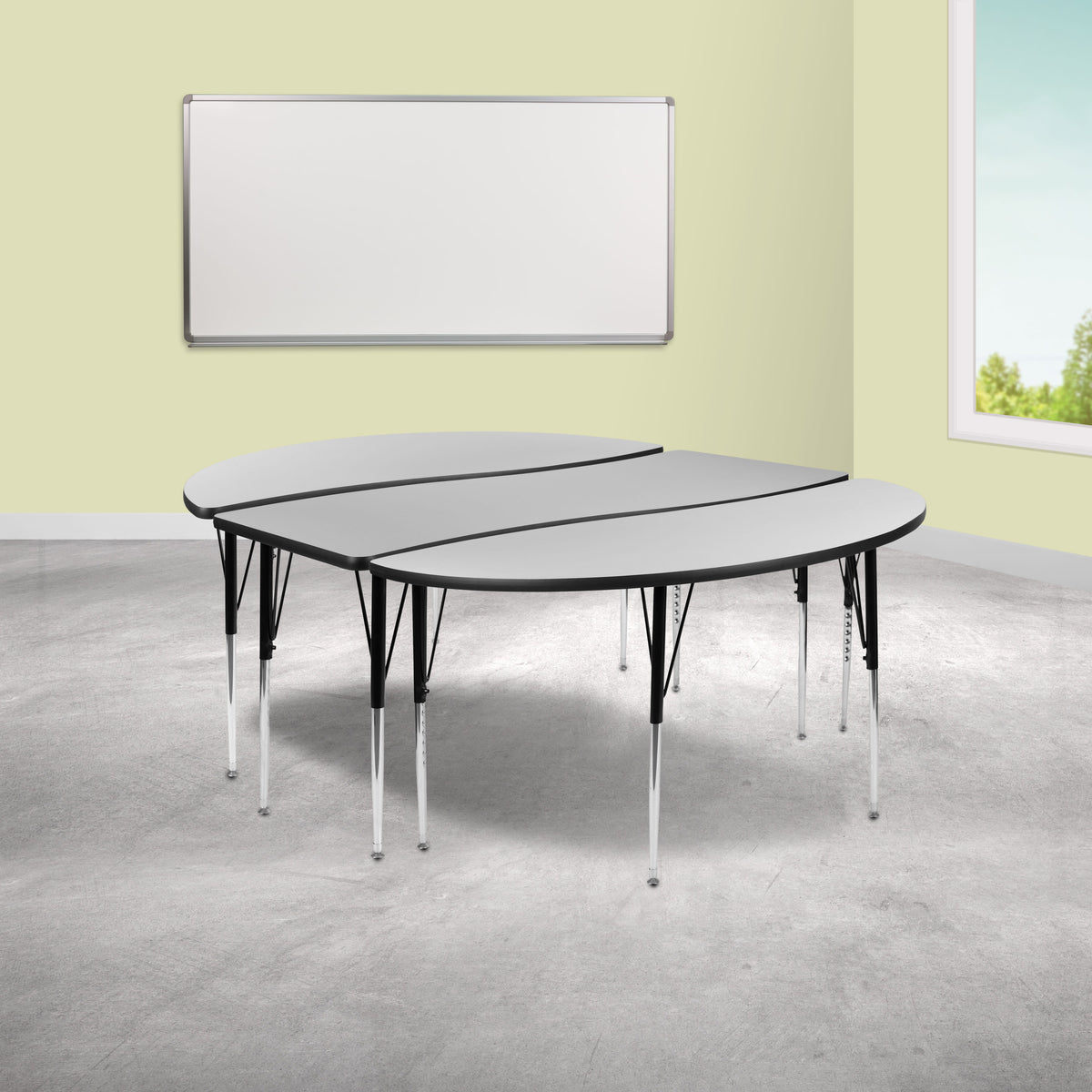 Grey |#| 3 Piece 86inch Oval Wave Flexible Grey Adjustable Activity Table Set