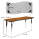 Oak |#| 3 Piece 86inch Oval Wave Flexible Oak Adjustable Activity Table Set