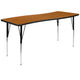 Oak |#| 3 Piece 86inch Oval Wave Flexible Oak Adjustable Activity Table Set
