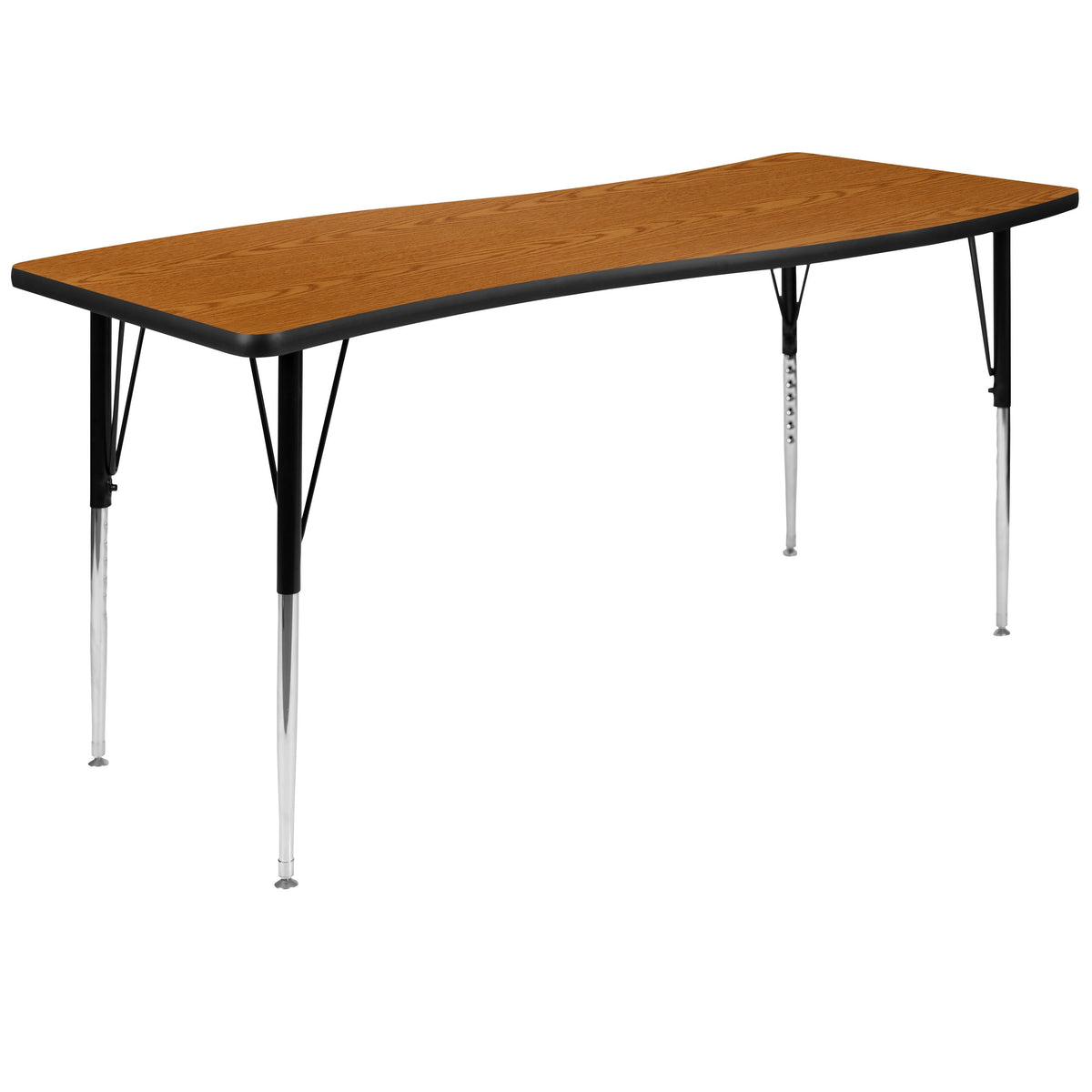 Oak |#| 3 Piece 86inch Oval Wave Flexible Oak Adjustable Activity Table Set