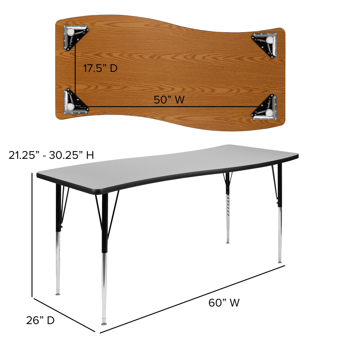 Grey |#| 3 Piece 86inch Oval Wave Flexible Grey Adjustable Activity Table Set
