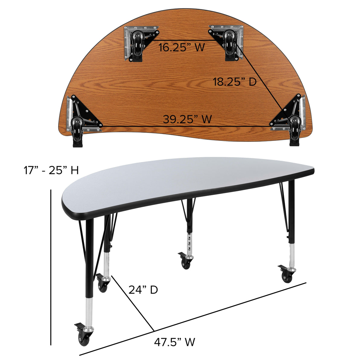 Grey |#| 3PC Mobile 76inch Oval Wave Flexible Grey Kids Adjustable Activity Table Set