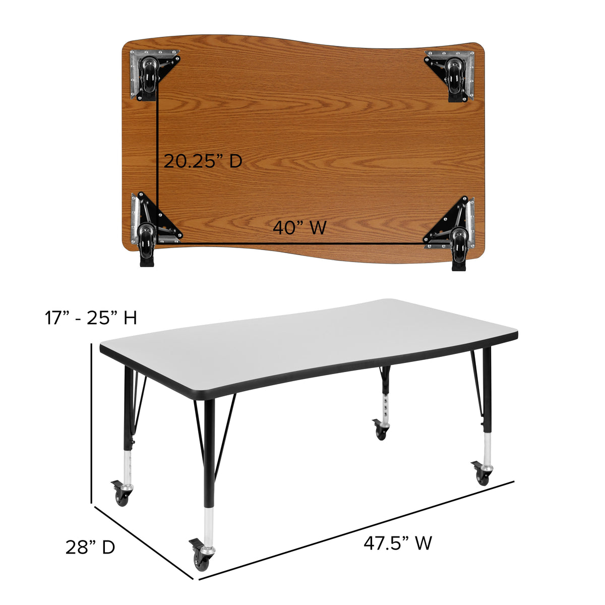 Grey |#| 3PC Mobile 76inch Oval Wave Flexible Grey Kids Adjustable Activity Table Set