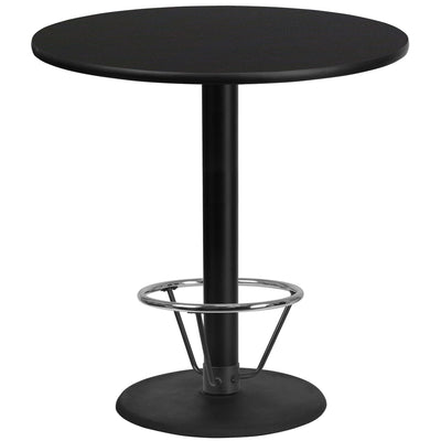 42'' Round Laminate Table Top with 24'' Round Bar Height Table Base and Foot Ring