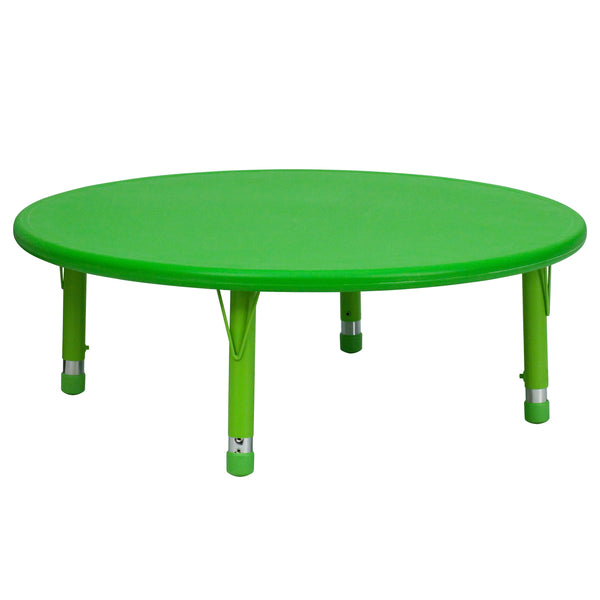 Green |#| 45inch Round Green Plastic Height Adjustable Activity Table