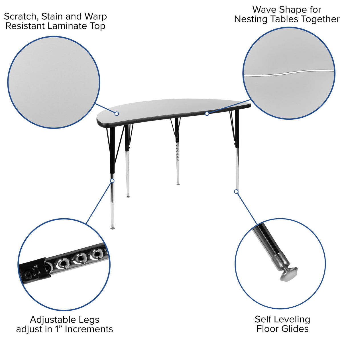 Grey |#| 47.5inch Circle Wave Activity Table Set with 16inch Student Stack Chairs, Grey/Black